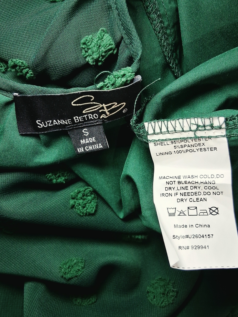 Suzanne Betro Long Sleeve Emerald Green Swiss Dot Midi Dress Size Small - Picture 7 of 7